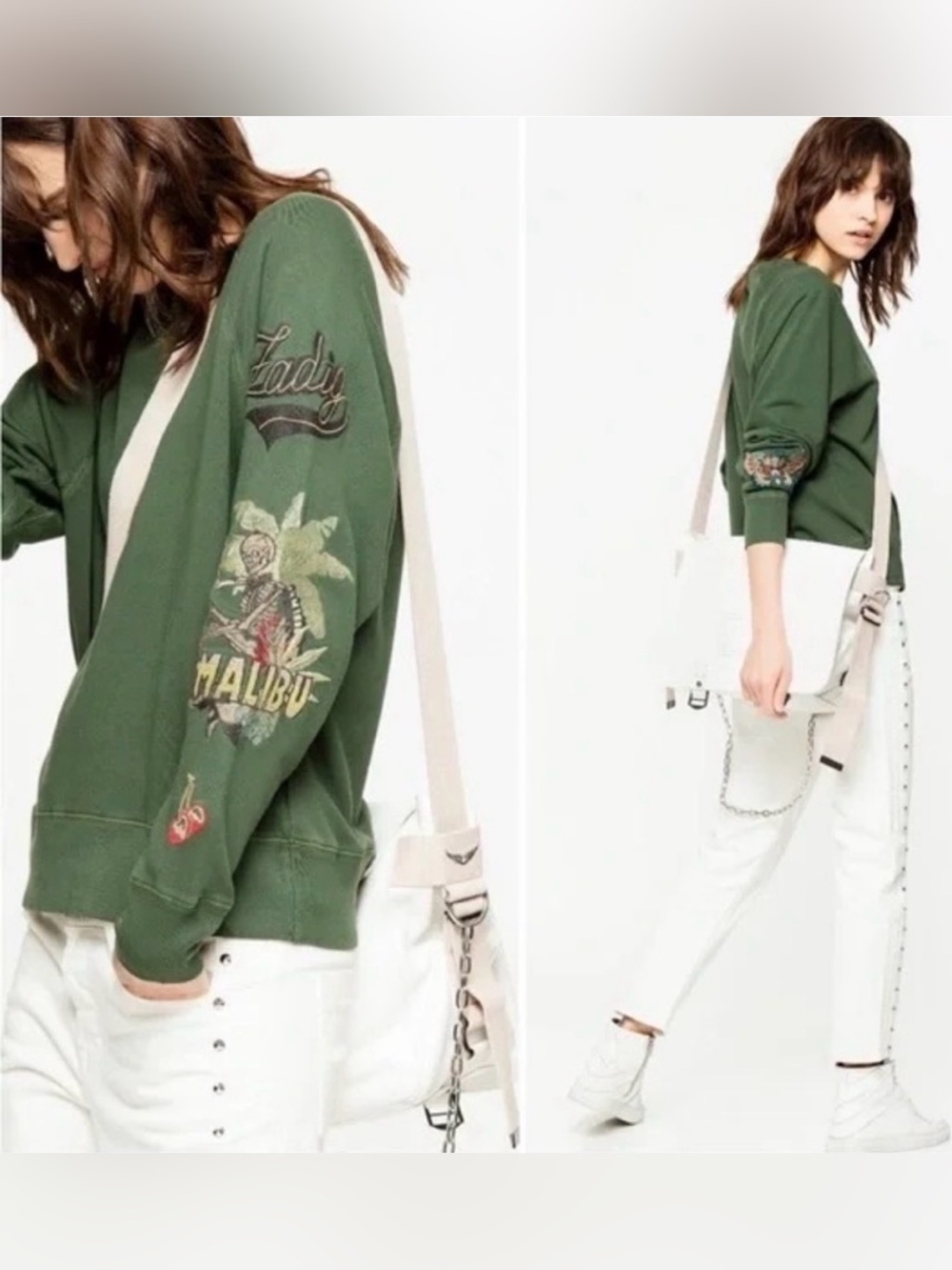 Zadig & Voltaire Embroidered Detail Sweatshirt in Tropical Malibu Skeleton